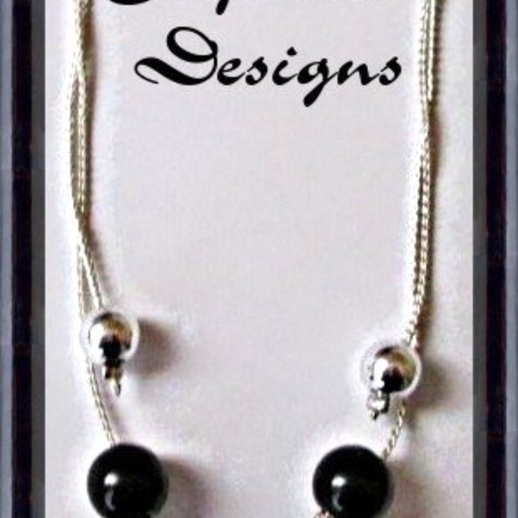 Silver Tone Dangle Earrings With Silver Tone & Black Beads Teen Gift Giving - Picture 1 of 2
